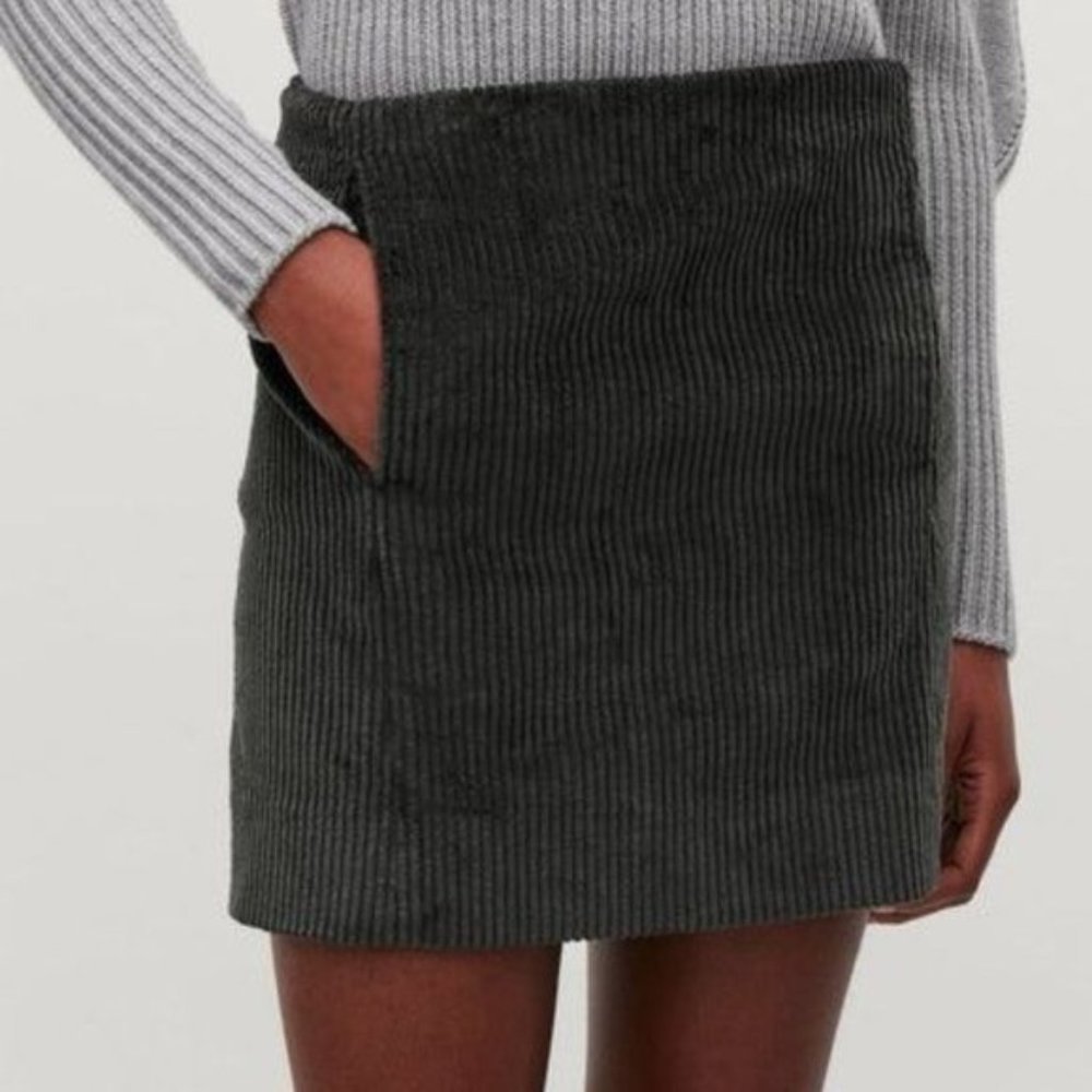 COS Gray Ribbed Corduroy Academia Mini Skirt